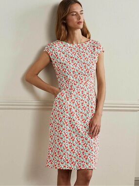 Boden 14 Floral Jersey Dress 100% Cotton Pockets Colorful Preppy Cap Sleeve